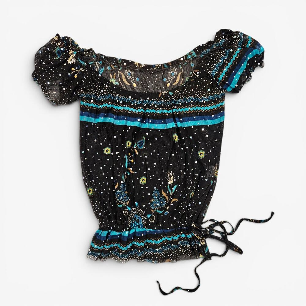 Euro Fairycore Top Drop-Waist Sparkle Boho - Small